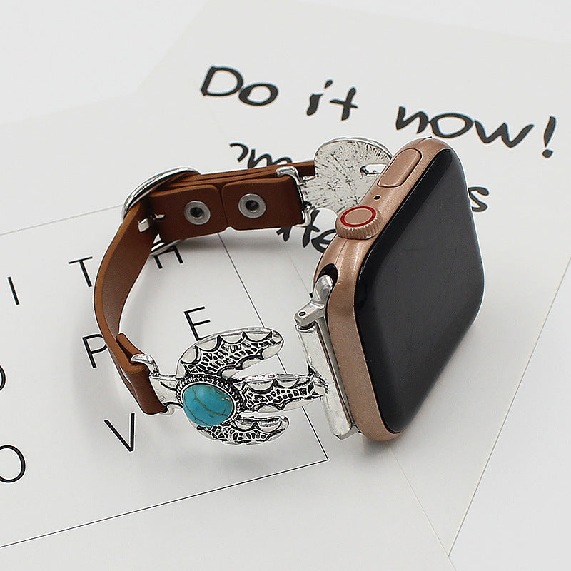 Suitable For  Watch  Watch Strap Iwatch456 Generation Personalized Leather Watch Strap Retro Strap Cross-border