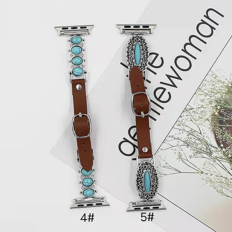 Suitable For  Watch  Watch Strap Iwatch456 Generation Personalized Leather Watch Strap Retro Strap Cross-border