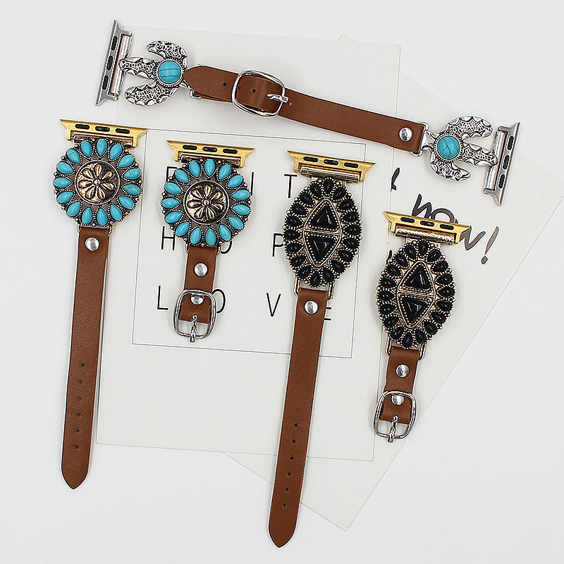 Suitable For  Watch  Watch Strap Iwatch456 Generation Personalized Leather Watch Strap Retro Strap Cross-border